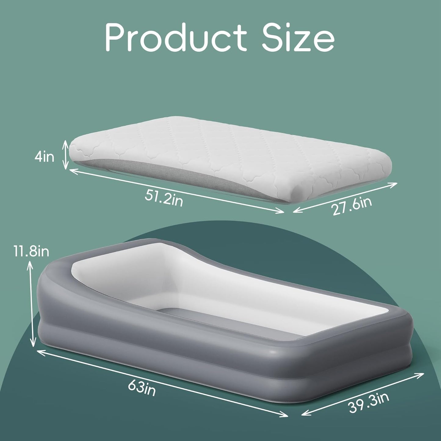 Portable Inflatable Toddler Travel Bed with Soft Sheet and Safety Bumpers, Ideal for Home and Travel Use, Includes Pump and Carry Bag