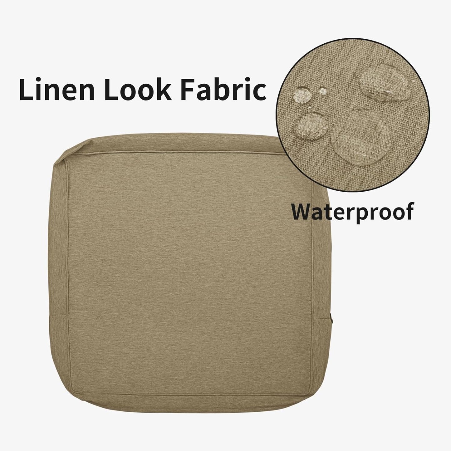 Patio Cushion Covers 20X18X4 Inch 2 Pack, Linen Look Outdoor Water Resistant Chair Seat Cushion Slipcover with Zipper for Outdoor Furniture, Covers Only! Khaki
