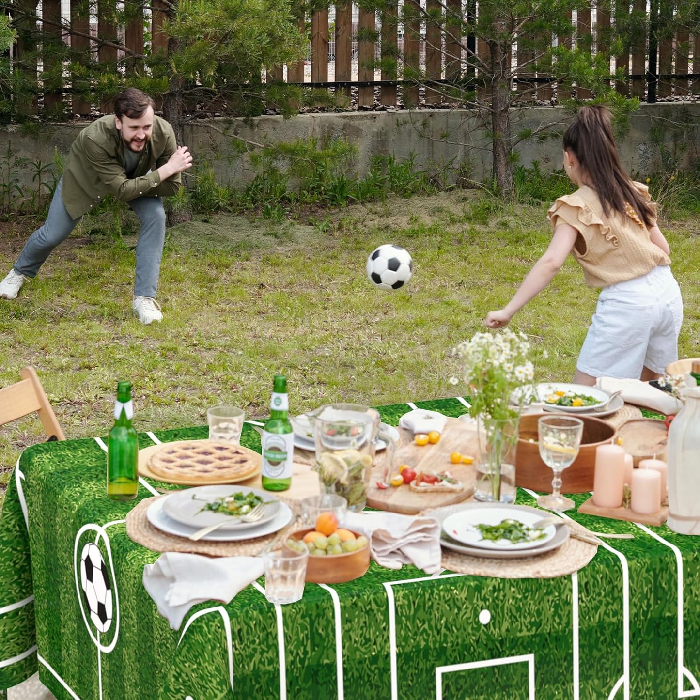 2 Pack Soccer Plastic Tablecloth Soccer Party Decorations Soccer Grass Disposable Rectangle Table Cover for Soccer Theme Birthday Party Decoration 54 X 108 Inch