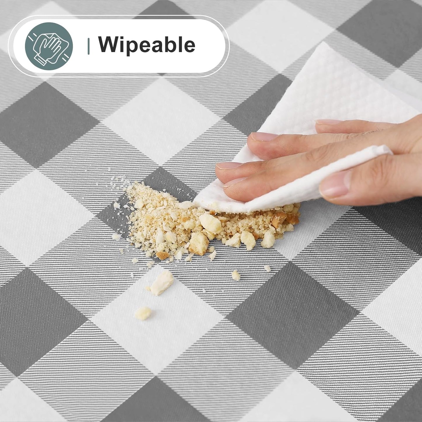 Rectangle Waterproof Vinyl Table Cloth, Buffalo Flannel Backed Tablecloth, Wipeable Plastic Table Cover for Dinner, Kitchen, Outdoor (60" X 84", Grey and White)