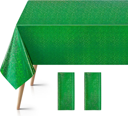 Set of 2 Dark Green Holographic Foil Tablecloths - 54x108 Durable Table Covers for Elegant Events, Ideal for Parties, Weddings, and Showers