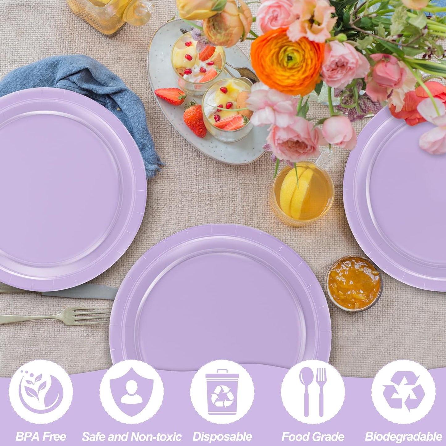 Disposable Plates, 100 PCS Lavender Paper Plates, 9 Inches Light Purple Sturdy Paper Plates round Microwave Safe Dinner Plates Tableware Bulk Supplies for Daily Use Birthday Picnic Camping
