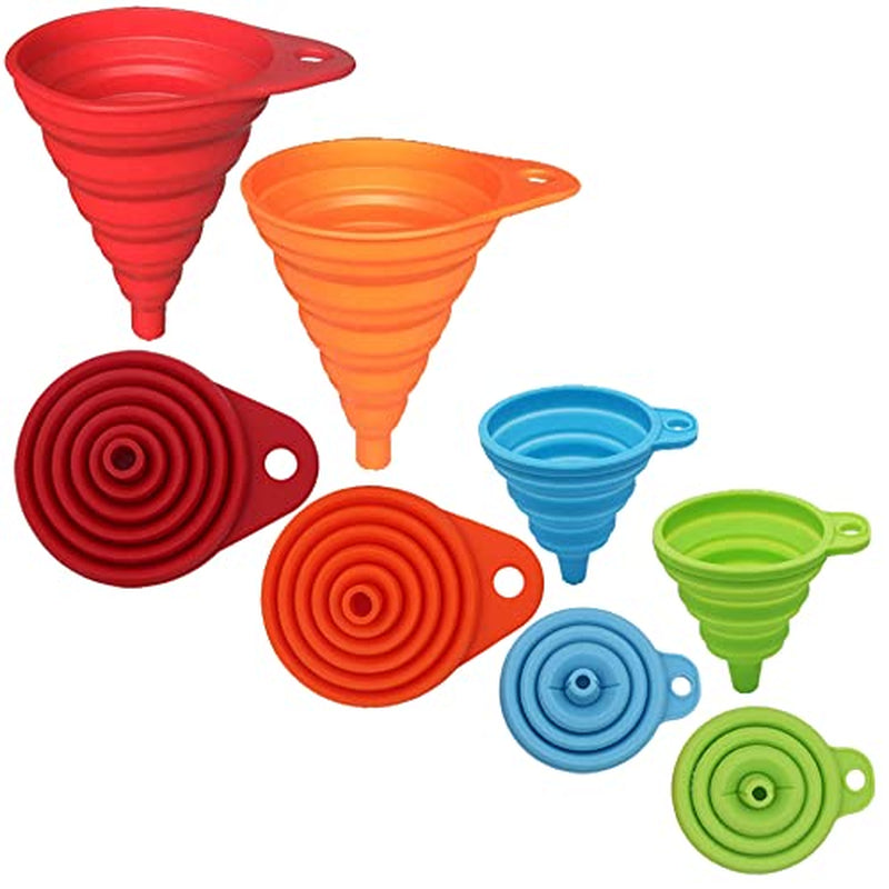 4-Pack Foldable Silicone Kitchen Funnel Set for Liquid Transfer - Food Grade Small and Large Accessories