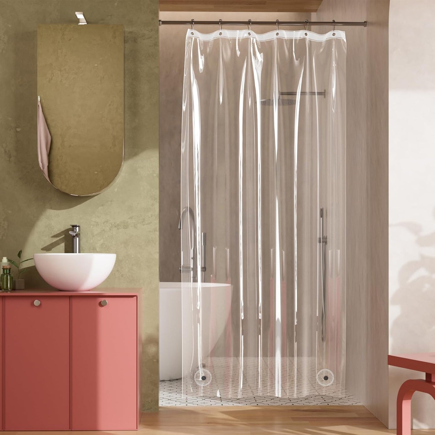 Shower Stall Curtain Liner, 36X72 Clear PEVA Lightweight Single Stall Narrow Shower Curtain for Bathroom with 2 Magnets and 6 Rustproof Grommet Holes
