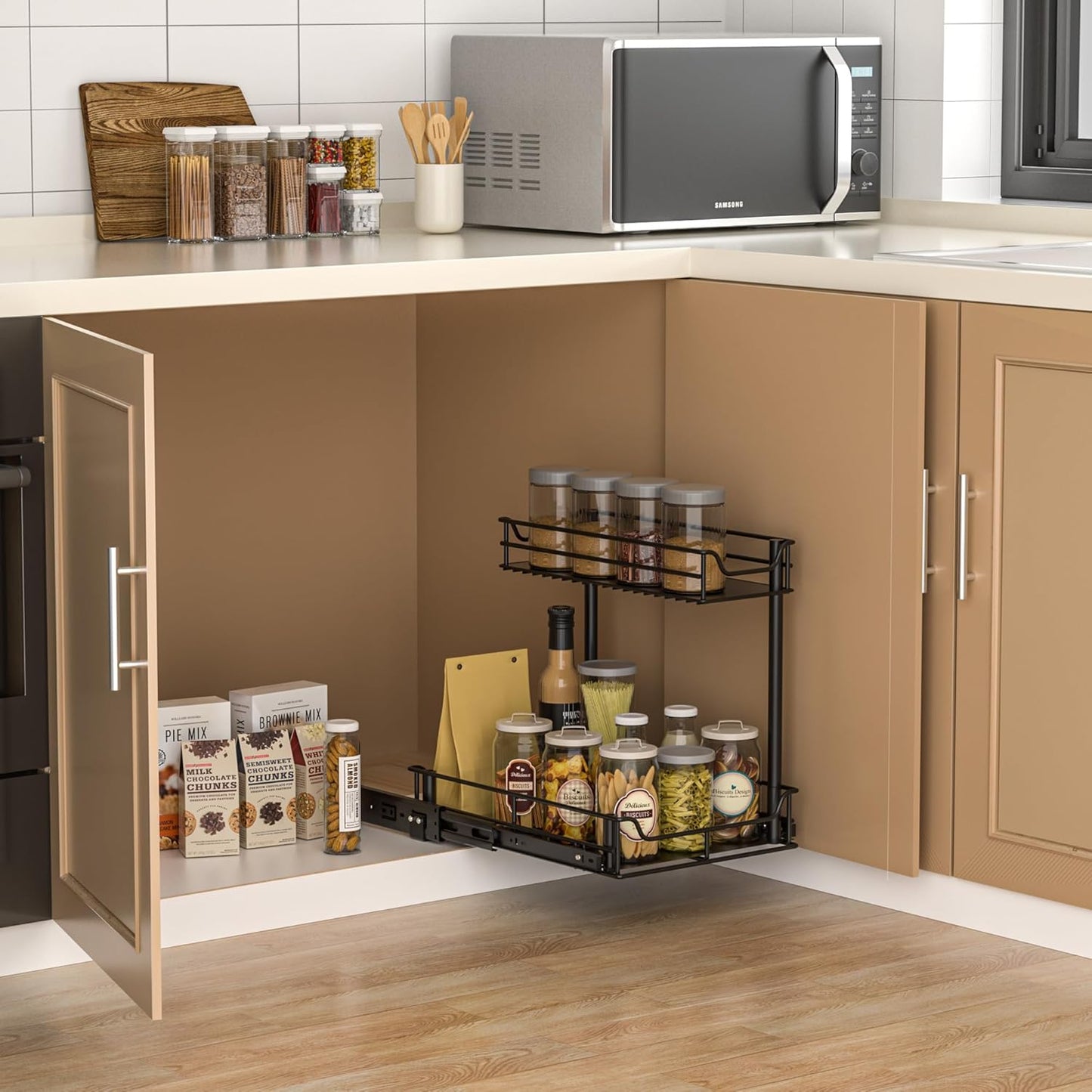 under Sink Organizer, Pull Out Cabinet Organizer with Upgraded Slides, Slide Out Sink Shelf Cabinet Storage Shelves, Storages for Kitchen Bathroom