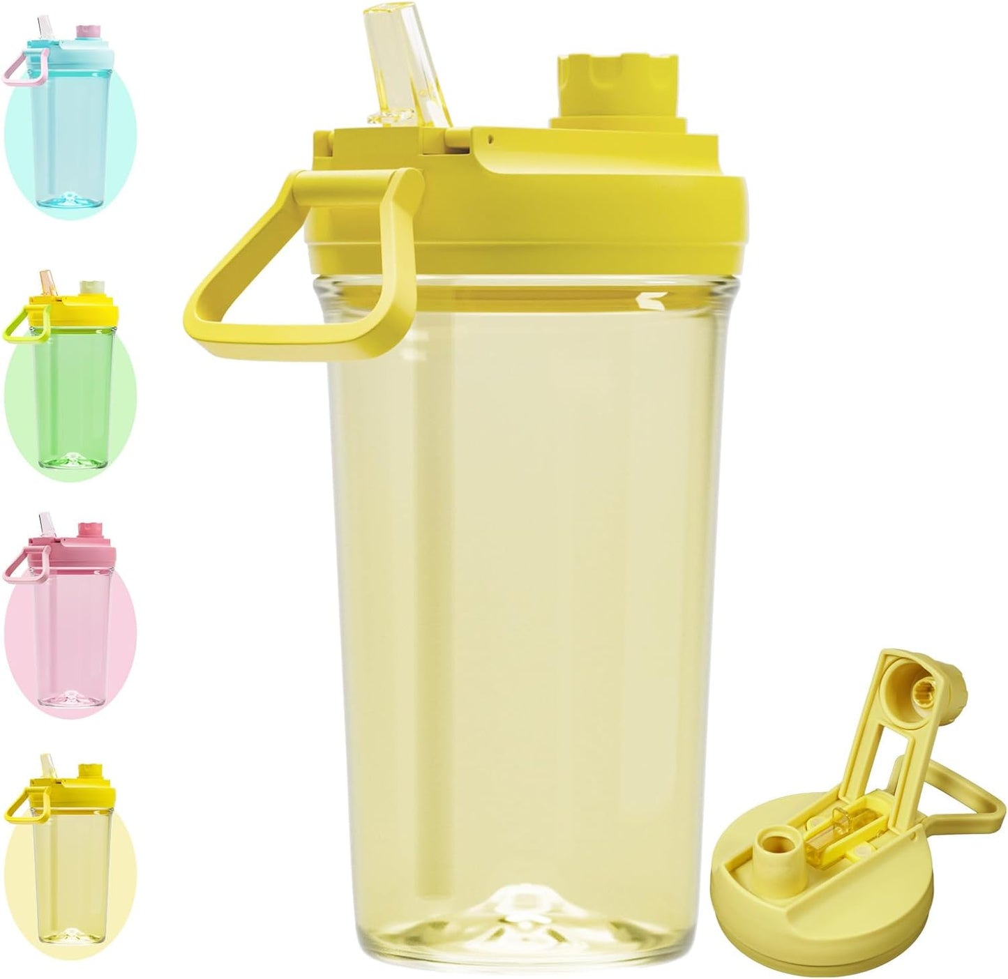 12Oz Kids Water Bottle with Straw Leak-Proof Toddler Water Bottle Plastic Water Bottles Bpa-Free Toddler Straw Cups with Handle for Travel Fitness School, YELLOW