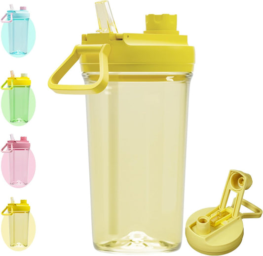 12Oz Kids Water Bottle with Straw Leak-Proof Toddler Water Bottle Plastic Water Bottles Bpa-Free Toddler Straw Cups with Handle for Travel Fitness School, YELLOW