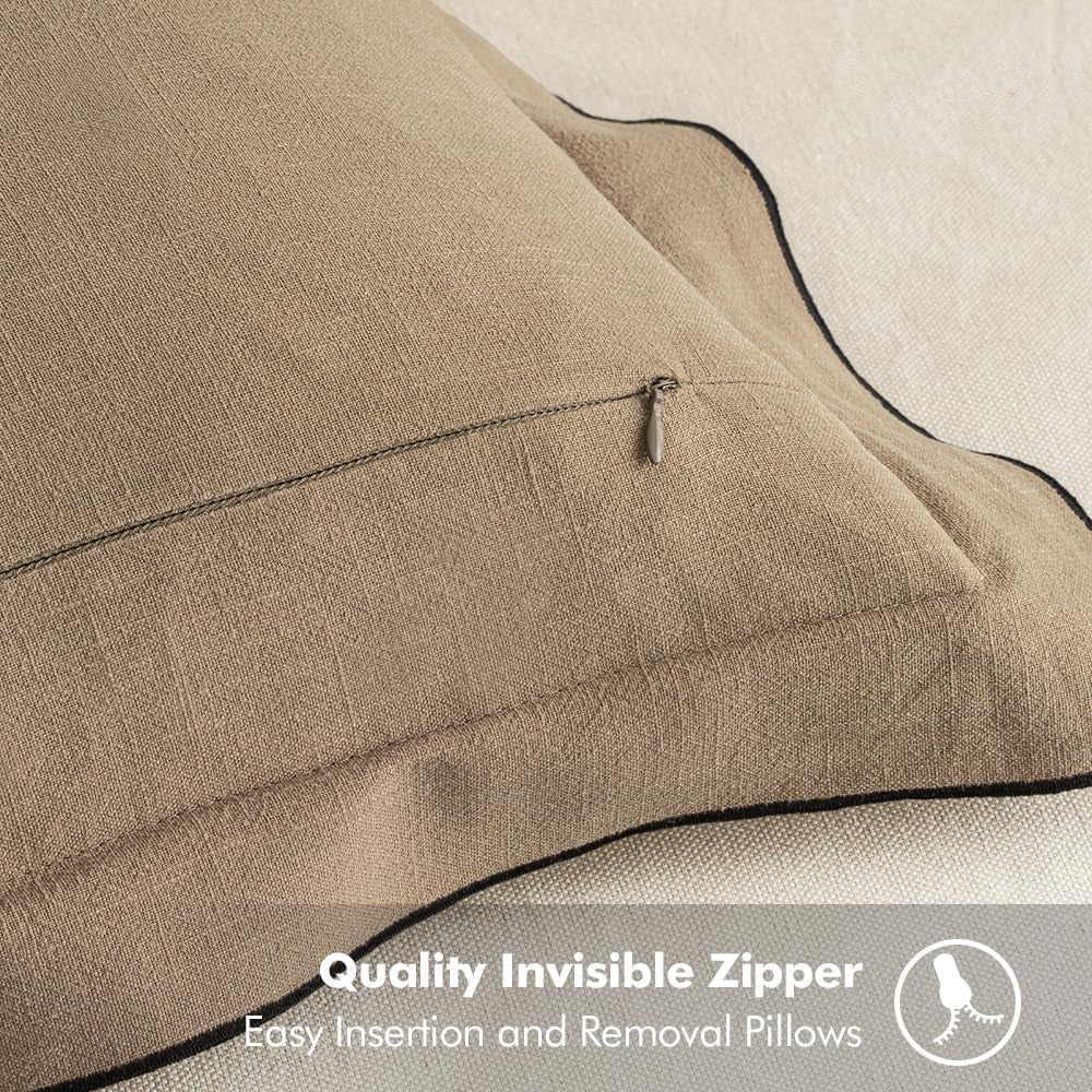 Linen Throw Pillow Covers, 2 Piece 18X18 Inch Khaki, Boho Euro Pillowcases for Bed to Infuse Elegance, Ideal for Sofa Couch Cushion in Home Decor Upgrade