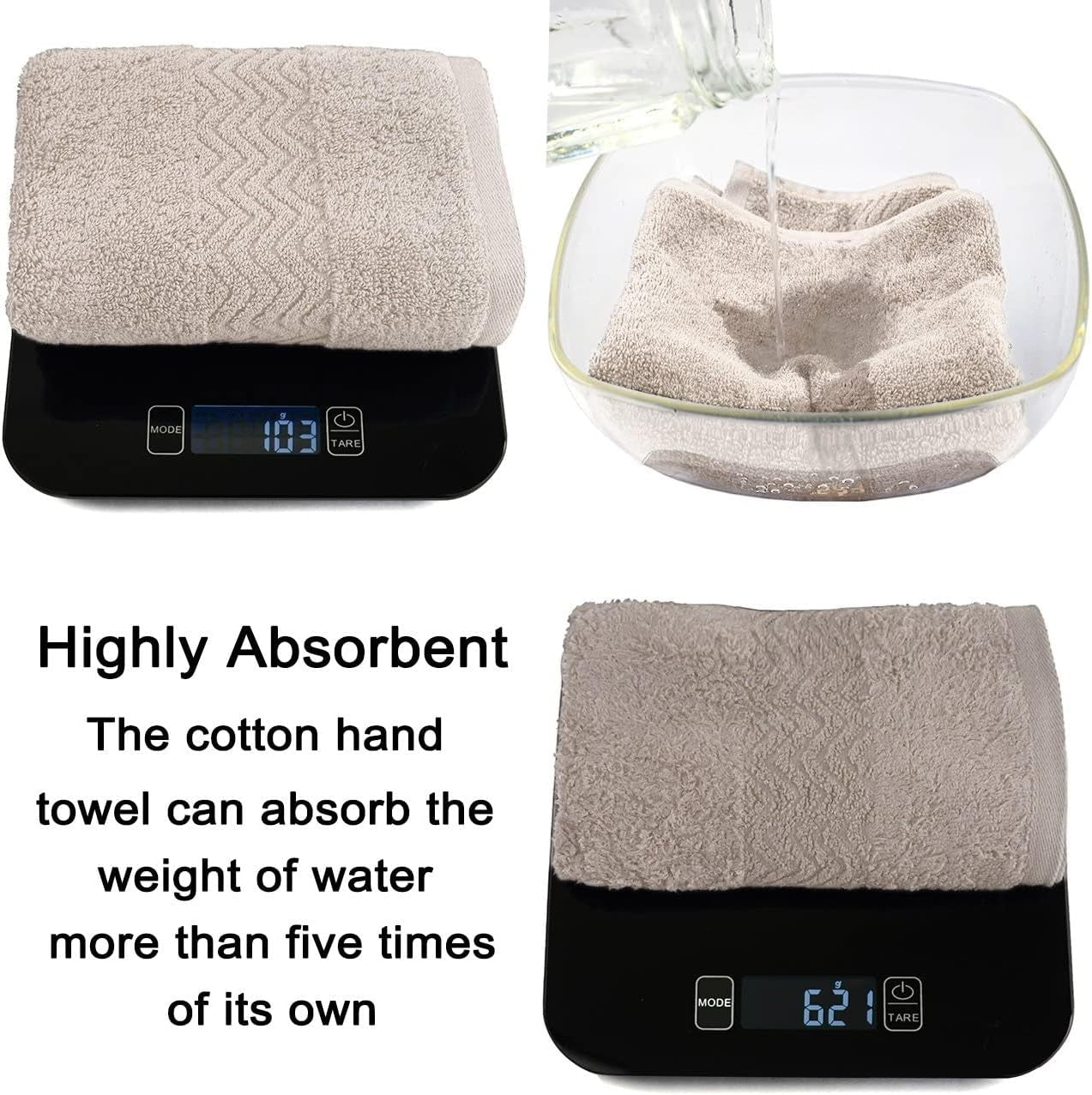 100% Cotton Hand Towels for Bathroom, Ultra Soft and Highly Absorbent Face Towels 2-Pack, 13 X 28 Inch (Khaki)