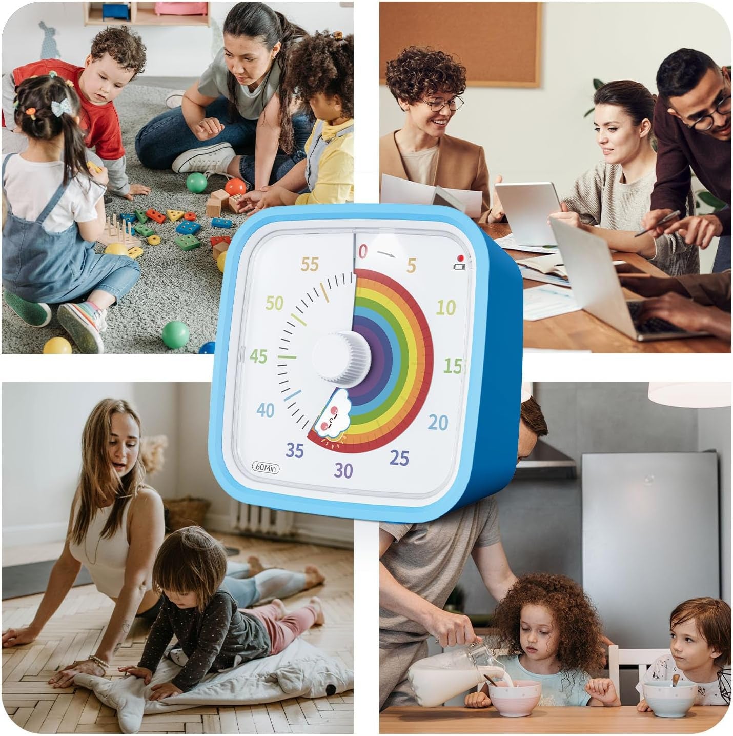Visual Timer with Protective Case, Rainbow Disk 60 Minute Countdown Timer for Kids and Adults, Silent Time Management Tool(Blue Rainbow)