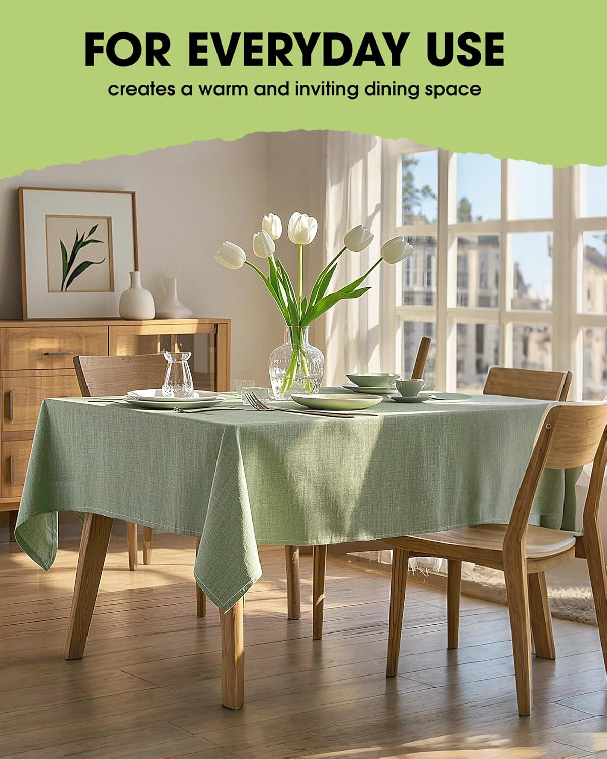 Rectangle Linen Tablecloth Waterproof & Stain Resistant, Wrinkle-Free Table Cloth Adds Elegance and Protection, Ideal for Dining, Party, Wedding and Outdoor, 52 X 70 Inch, Sage Green