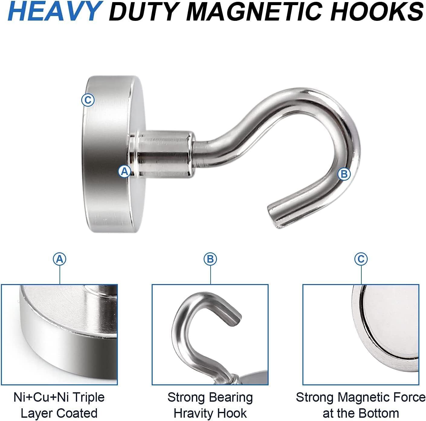 Cruise Magnets for Door, 25Lbs Magnet Hooks for Cruise Cabin,Strong Magnetic Hook for Hanging,Refrigerator, Ceiling, Kitchen, Neodymium Magnets with Hook for Magnetic Key Holder- 4 Pcs