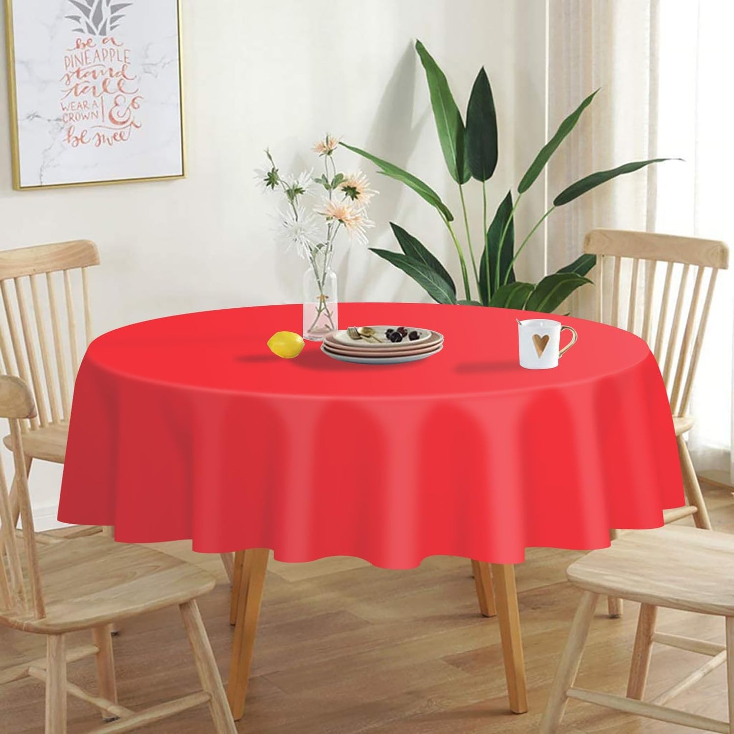 Red round Tablecloth 2 Pack, 84 Inch Plastic Table Cover Disposable for Parties