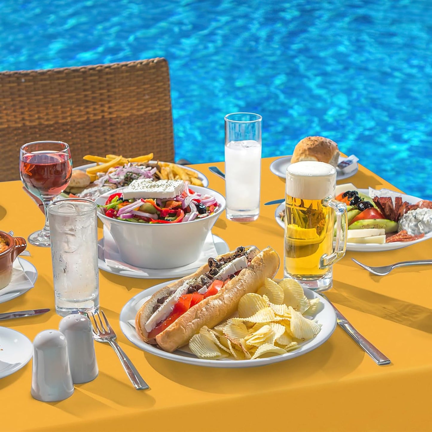 Rectangle Vinyl Tablecloth, Waterproof Spillproof Plastic Flannel Backed Table Cloth, Wipe Clean Table Cover for Autumn, Thanksgiving, Harvest Parties (Mustard Yellow, 54" X 78")