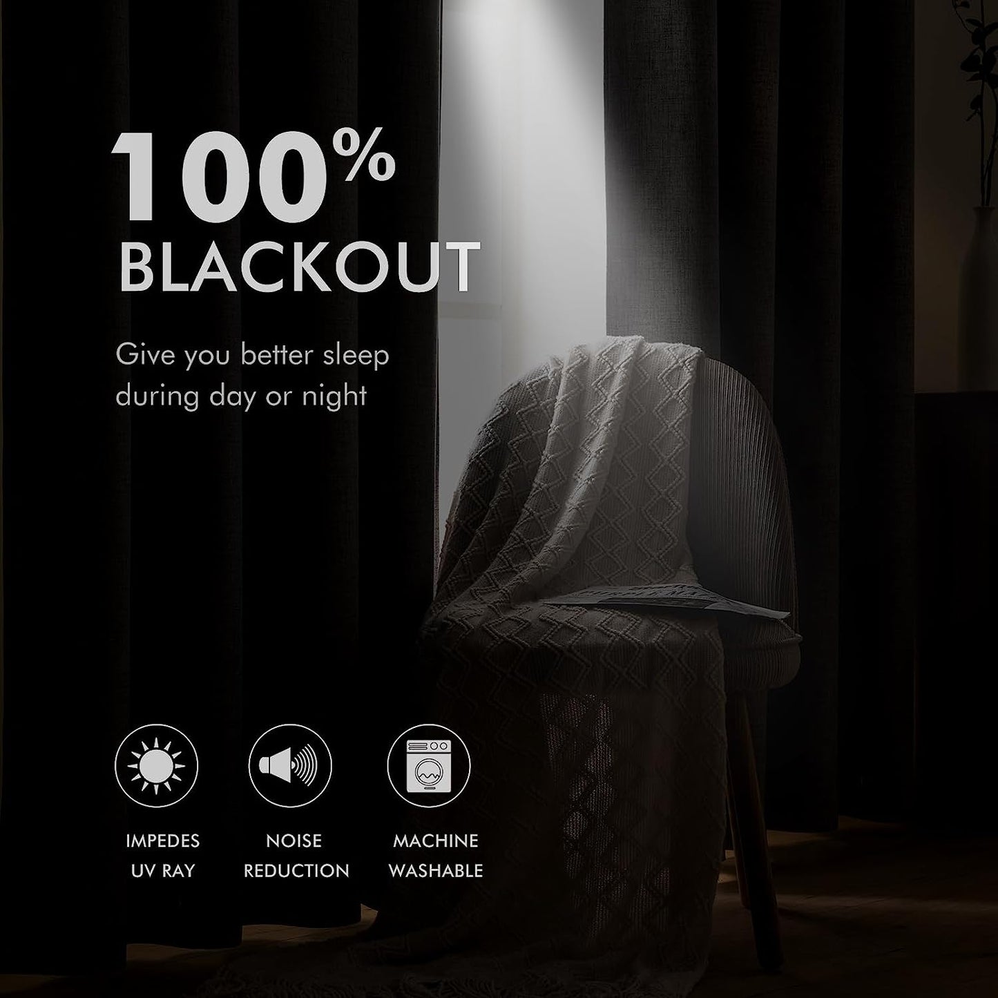 Premium Blackout Linen Textured Curtains - Solid Thermal Insulated Natural Beige Grommet Room Darkening Drapes for Bedroom, Living Room, and Nursery - 52 x 84 Inch (Set of 2 Panels)