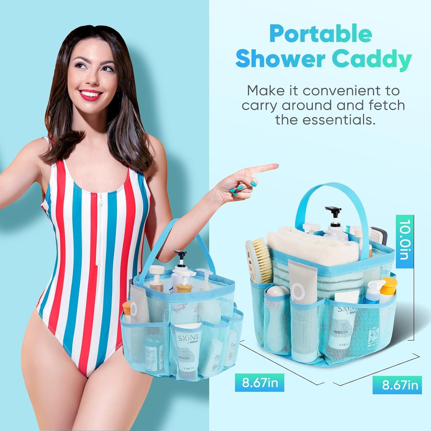 2 Pack Mesh Shower Caddy Portable for College Dorm Room Essentials, Shower Caddy Dorm with 8-Pocket Large Capacity,Shower Bag for Beach,Swimming,Gym