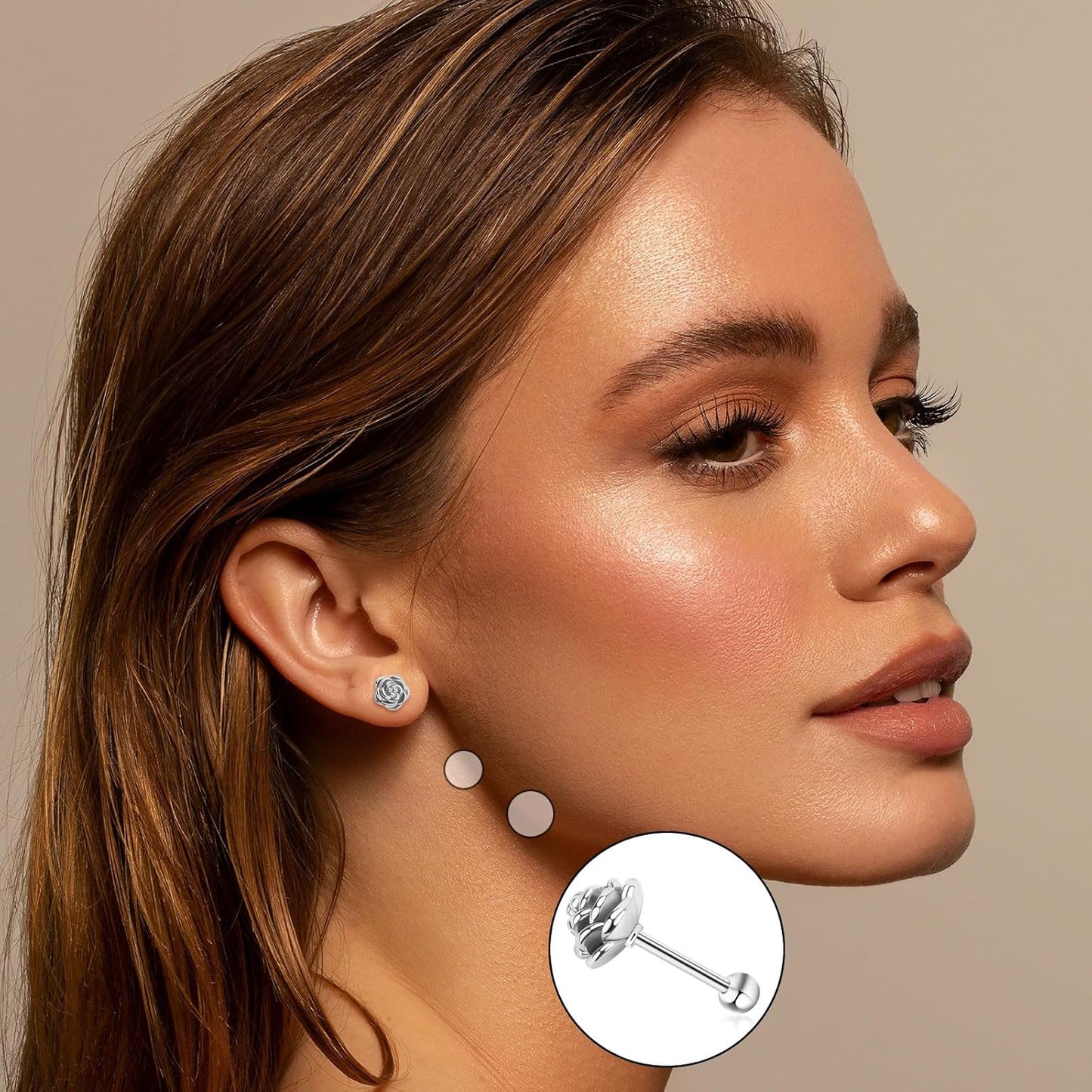 14K Gold Plated Rose Flower Stud Earrings for Women,Hypoallergenic Screw Back Earrings,Earrings Jewelry Gifts for Women(Silver)