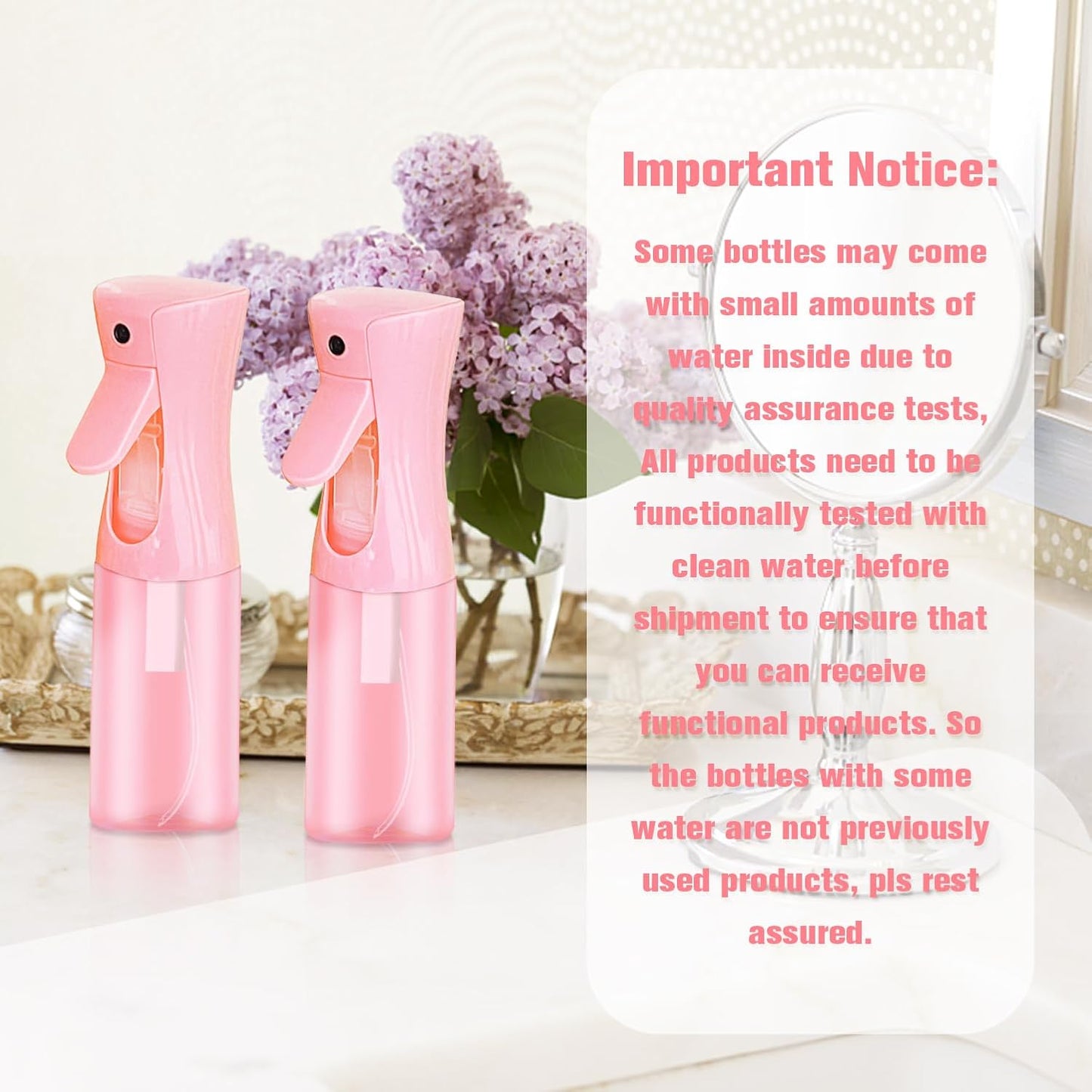 Spray Bottles, Spray Water Bottle Fine Mist Refillable, Continuous Spray Bottle for Hair, Skin Care, Planting, Showering Pets, Travel, Cleaning & Home (Pink)