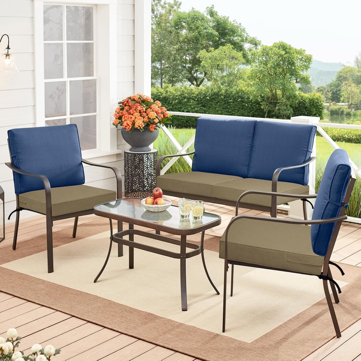 Patio Cushion Covers 20X18X4 Inch 2 Pack, Linen Look Outdoor Water Resistant Chair Seat Cushion Slipcover with Zipper for Outdoor Furniture, Covers Only! Khaki