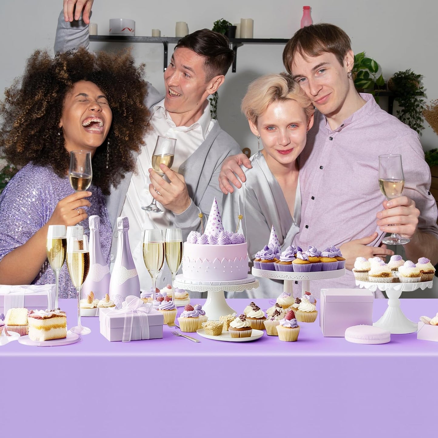 Light Purple Rectangle Tablecloth Set of 4, 54x72 Inches, Waterproof and Spillproof Disposable Plastic Covers, Durable for Dining, Buffet, Picnic, and Outdoor Events