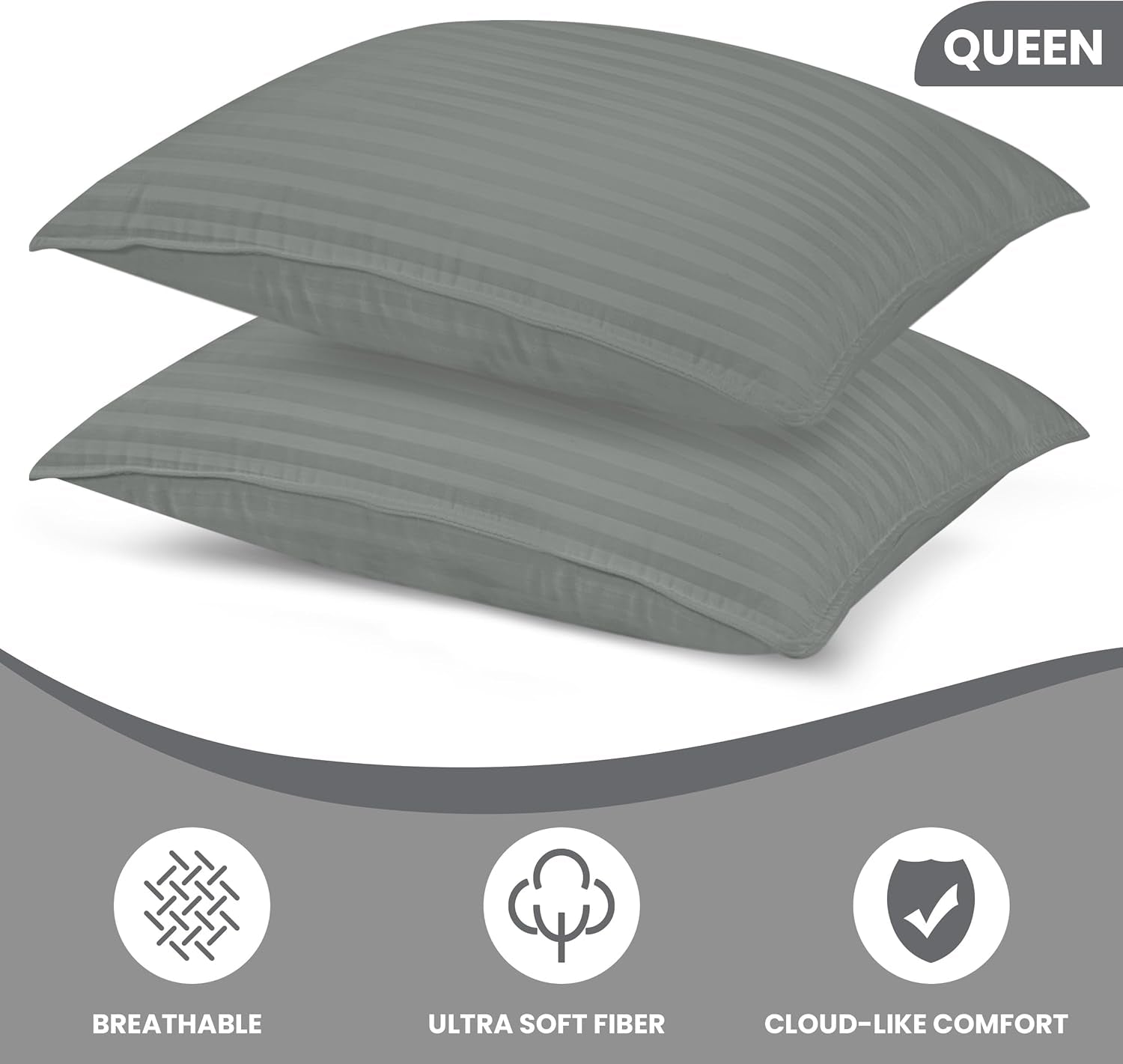 Bed Pillows for Sleeping Queen Size (Light Grey), Set of 2, Cooling Hotel Quality, for Back, Stomach or Side Sleepers