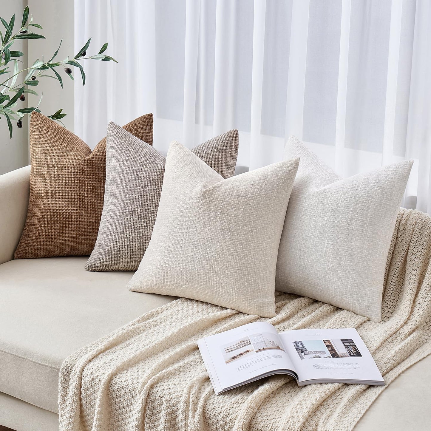 Burlap Linen Throw Pillow Covers 18X18 Inch Set of 2 Brown Decorative Pillows Modern Farmhouse Pillowcases Soft Accent Cushion Covers for Outdoor Couch Sofa Bedroom Livingroom Home Decor