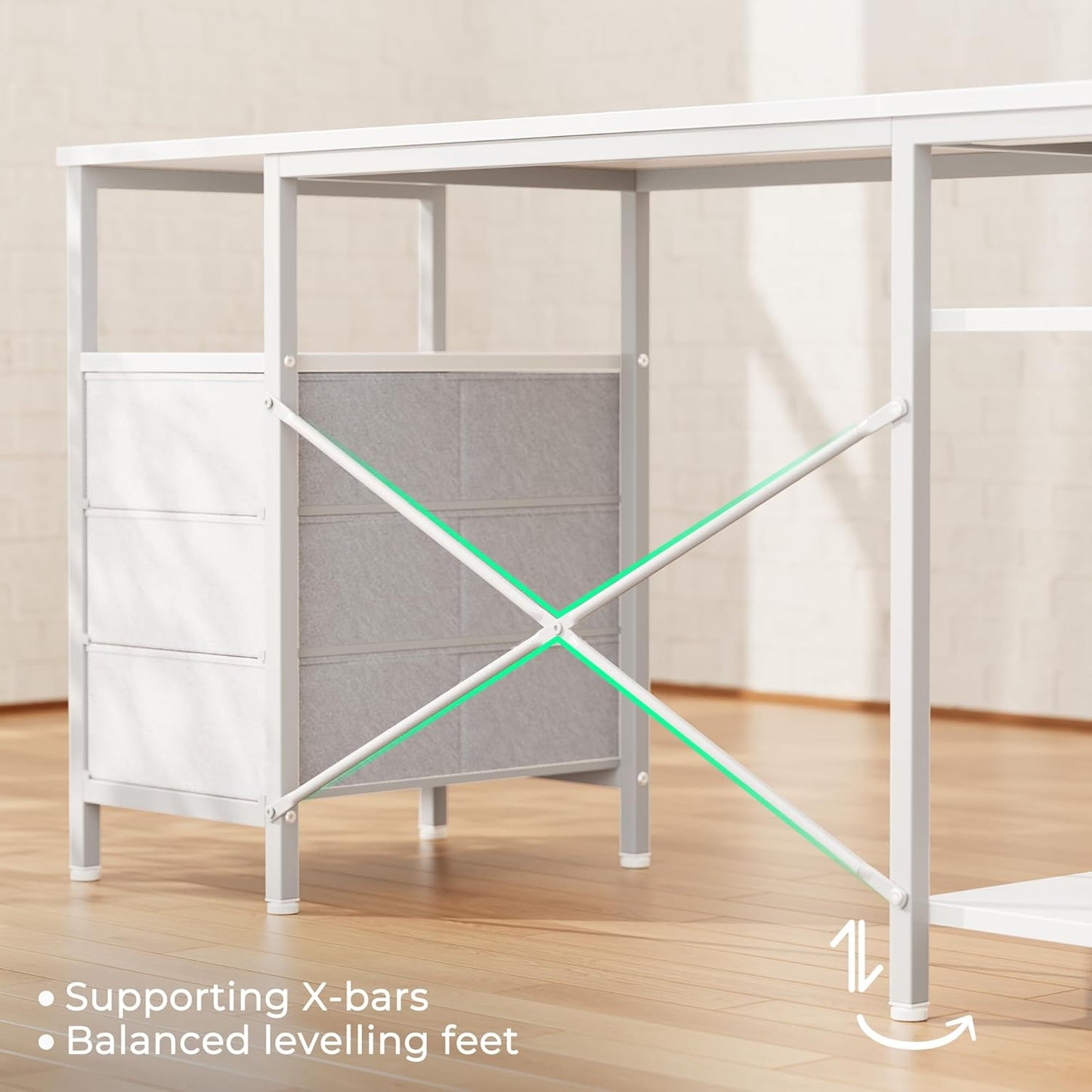 L-Shaped Office Desk with Power Outlets, 47-Inch Computer Desk Featuring 3 Drawers and Shelves for Gaming, Corner Work, Home Office, and Study - White Finish