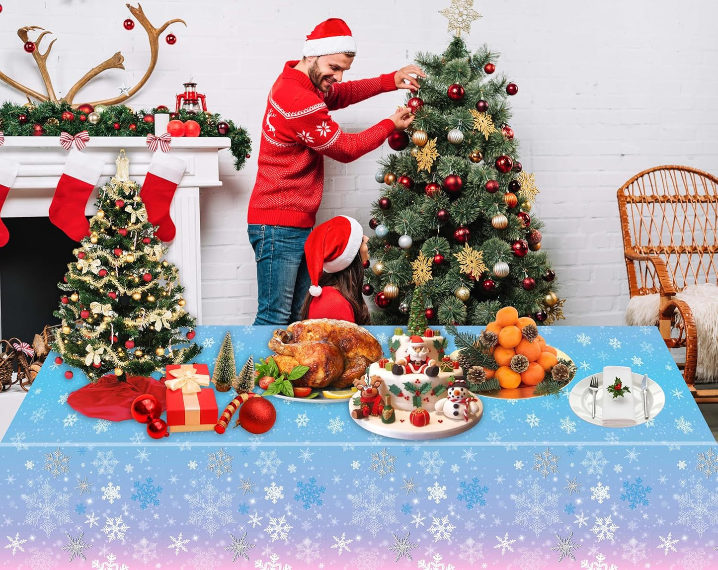 3 Packs Christmas Snowflake Tablecloth 51 X 87 Inch Winter Frozen Wonderland Table Cover Disposable White Snowflake Plastic Table Cloth Blue and Pink Snowflake Tablecloths for Christmas Party