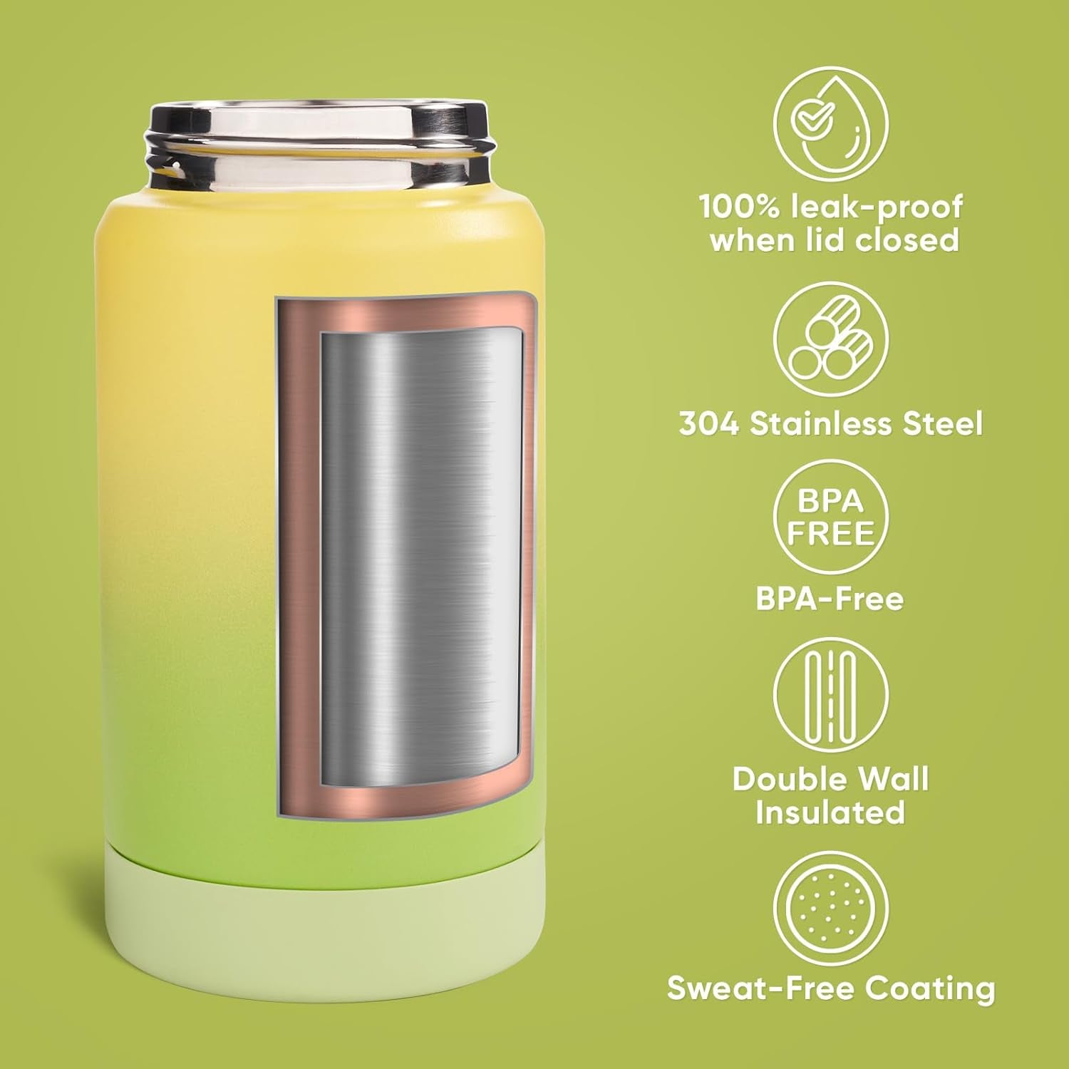 12 Oz Water Bottle, Kids Water Bottles for School, Toddler Cup with Straw & Handle, 304 Stainless Steel Insulated Water Bottle, Non-Slip Silicone Base, BPA Free, Gradient Yellow