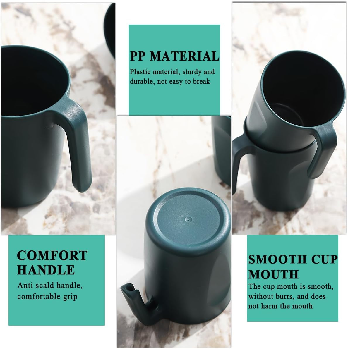 Set of 8 Green Plastic Coffee Mugs with Handles, 15oz Reusable Cups for Home, Garden, Picnic, Camping, and Outdoor Use