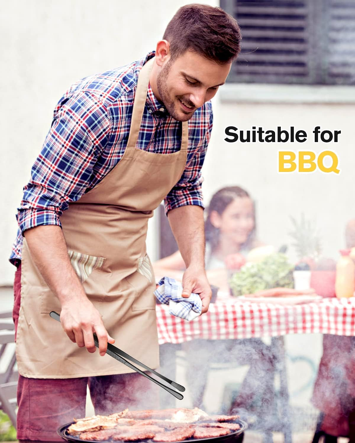 4 Pcs Fine Long Tweezer Tongs Professional Black, 12'' and 10'' Stainless Steel for Kitchen, Food, Cooking, Repairing, Sea Food and BBQ