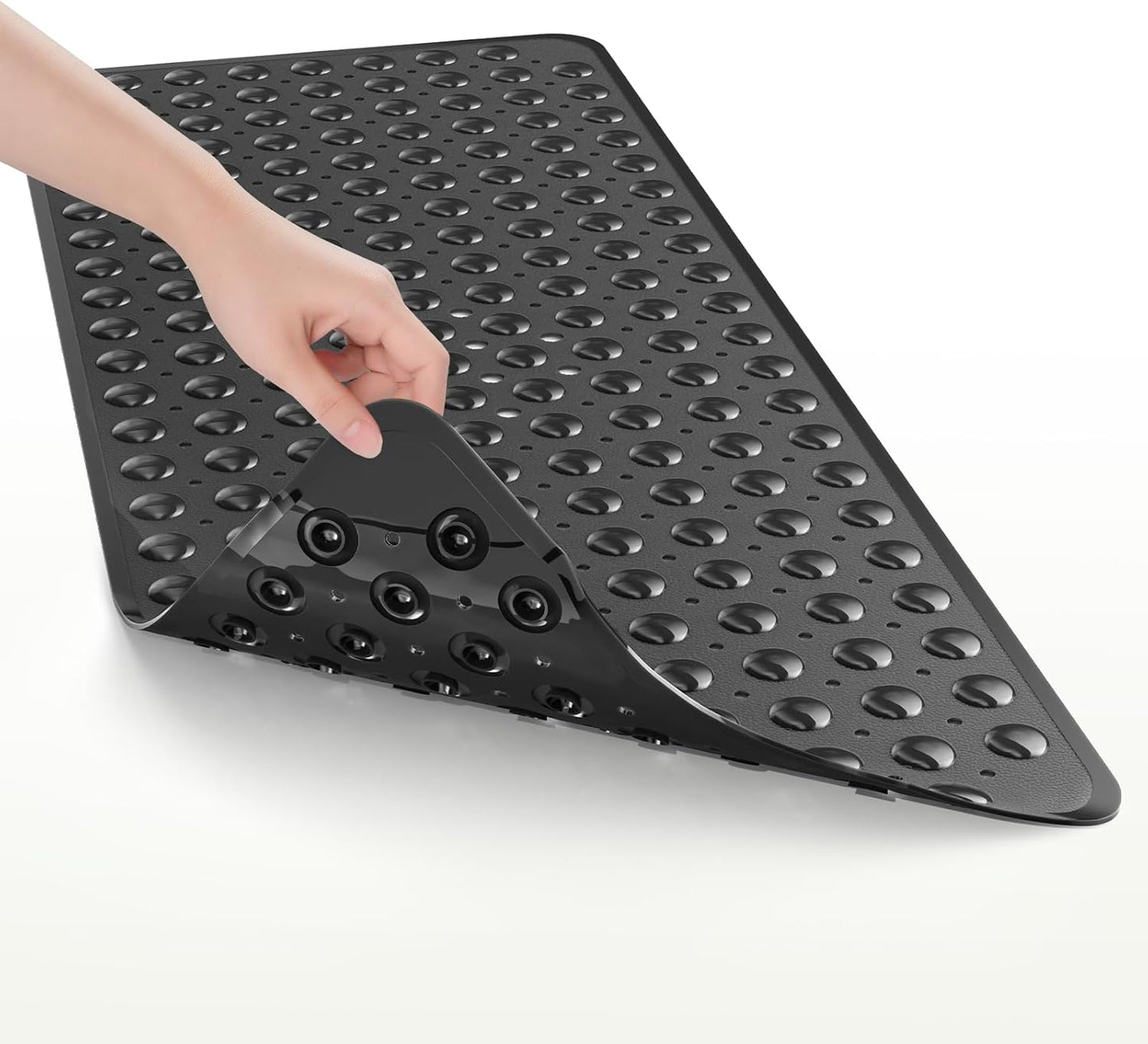 Shower Mat Non Slip 40 X 16 Inches, Shower Stall Mats with Suction Cups and Drain Holes, Non Slip Bath Mat for Tub for Elderly & Kids, Clear Black