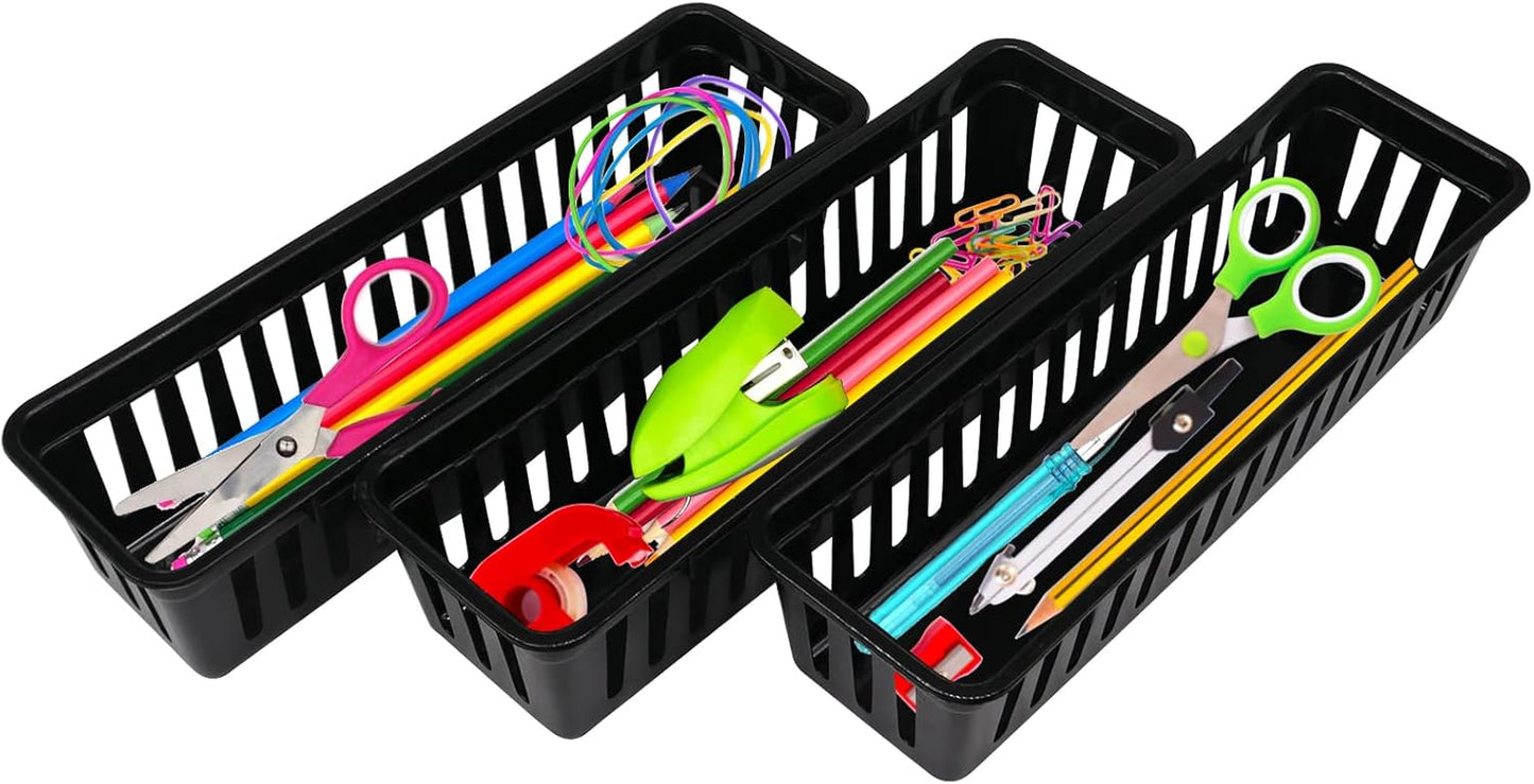 Classroom Pencil or Rubber Organizer Basket Trays, Office Supply Baskets Organization Trays for Home School Classroom Office 12 Pack (Black)