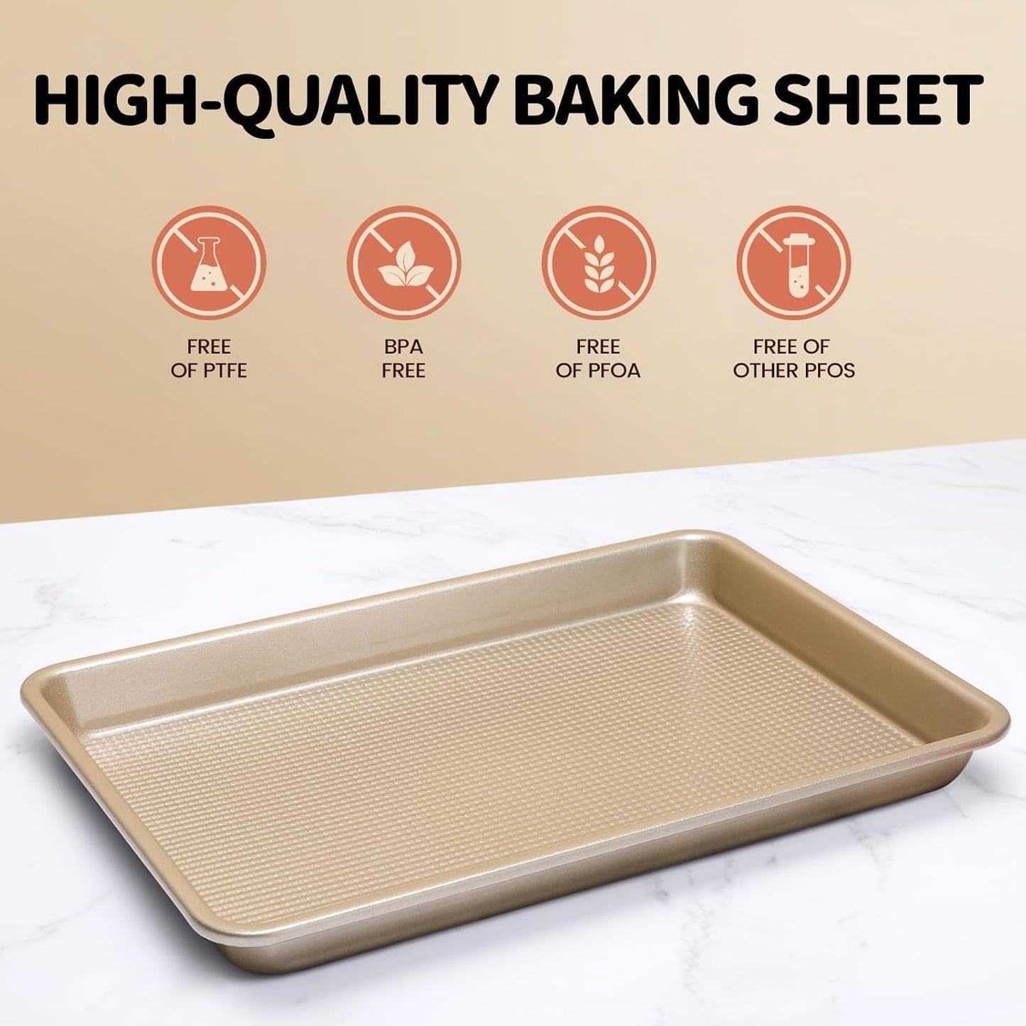 Quarter Sheet Pan, Baking Sheet, Cookie Sheets for Baking with Square Texture Pattern, Thicker Carbon Steel Non-Stick Baking Pan Tray