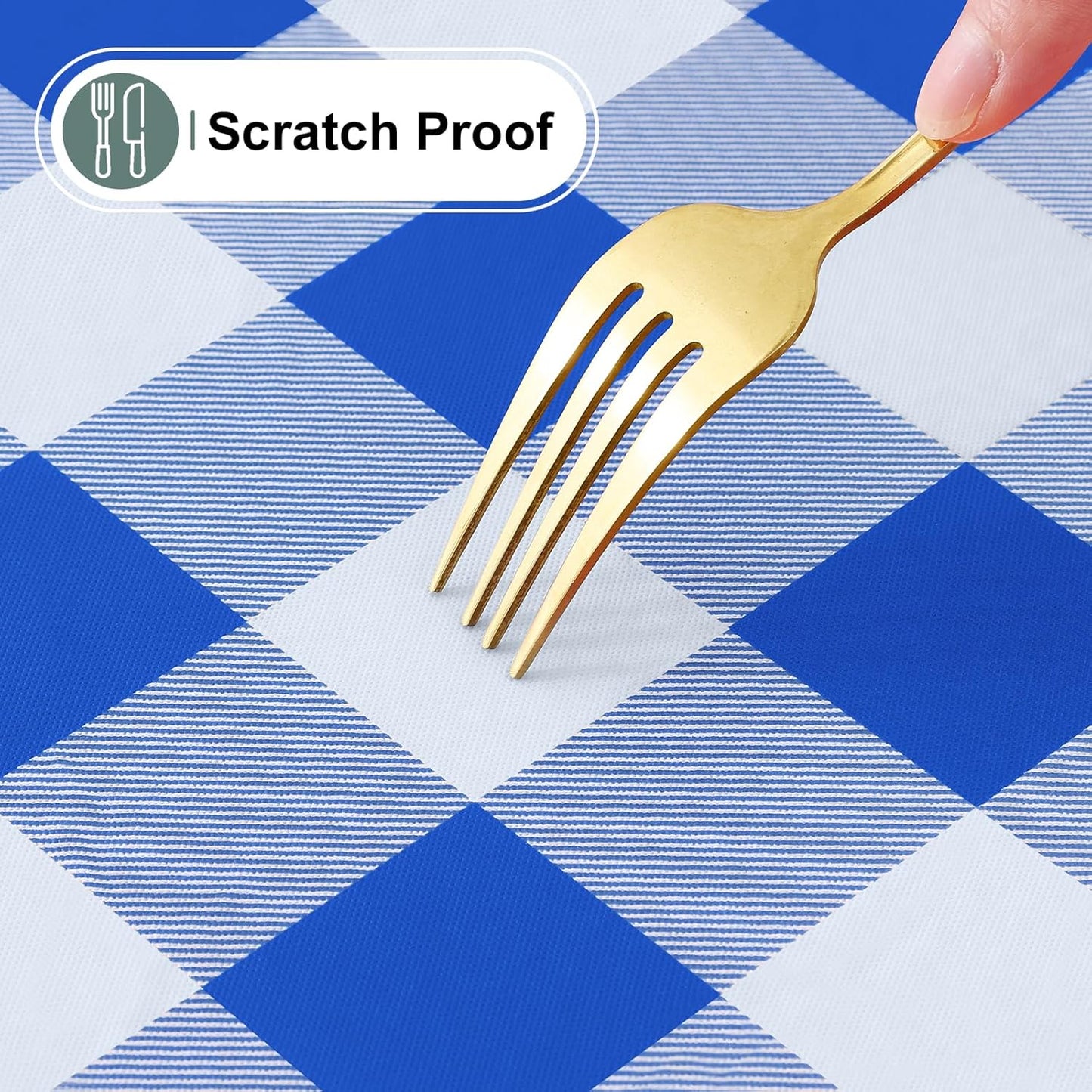 Buffalo Rectangle Picnic Tablecloth, 6 Foot Elastic Fitted Vinyl Table Cloth with Flannel Backing, Waterproof Plaid Table Covers for Dining, Camping, Outdoor (Blue and White, 30" X 72")
