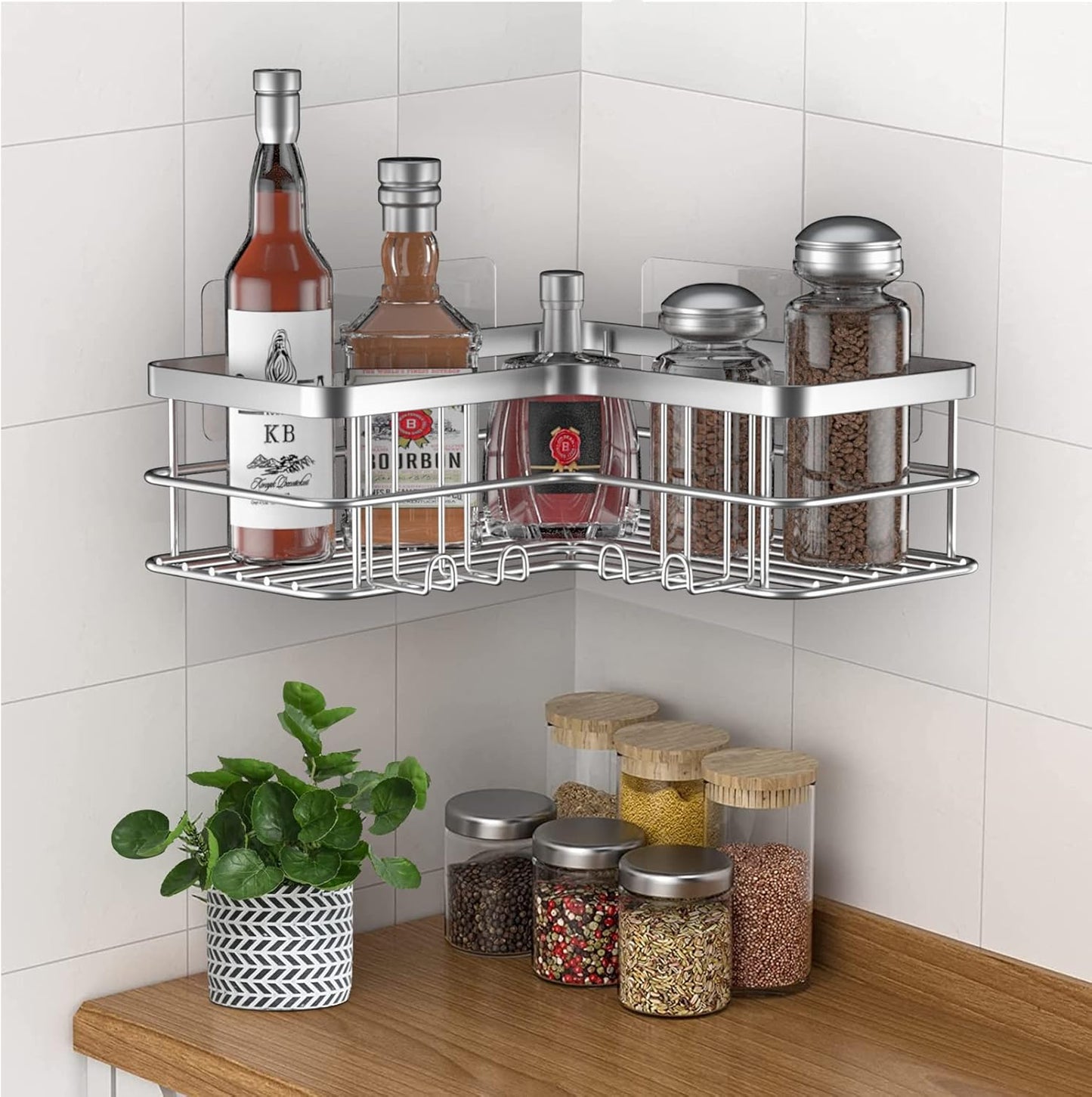 Shower Caddy 2-Pack, No Drilling Shower Organizer Corner Shelf for Bathroom Tub, Stainless Steel Shower Caddy Corner Shelf for Bathroom Kitchen(Silver)