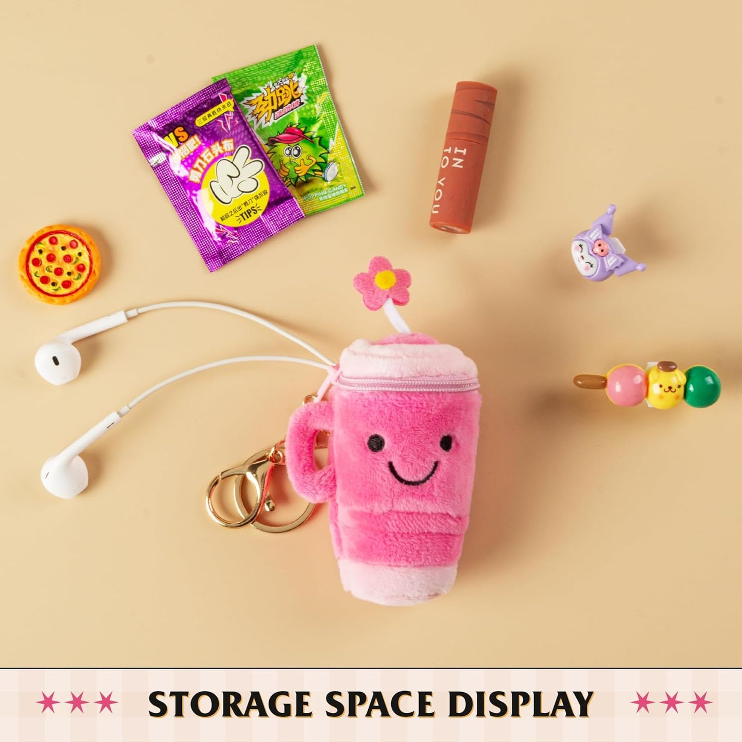 Plush Keychain Coin Purses, Chapstick Holder Key Chain Cute Kawaii Handmade Zipper Pouch, Bag Charms