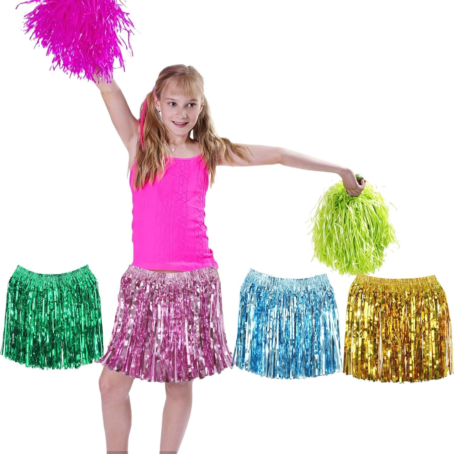 Foil Fringe Skirts Skirts for Birthdays Cheeleading Dance Performances - 4 Packs