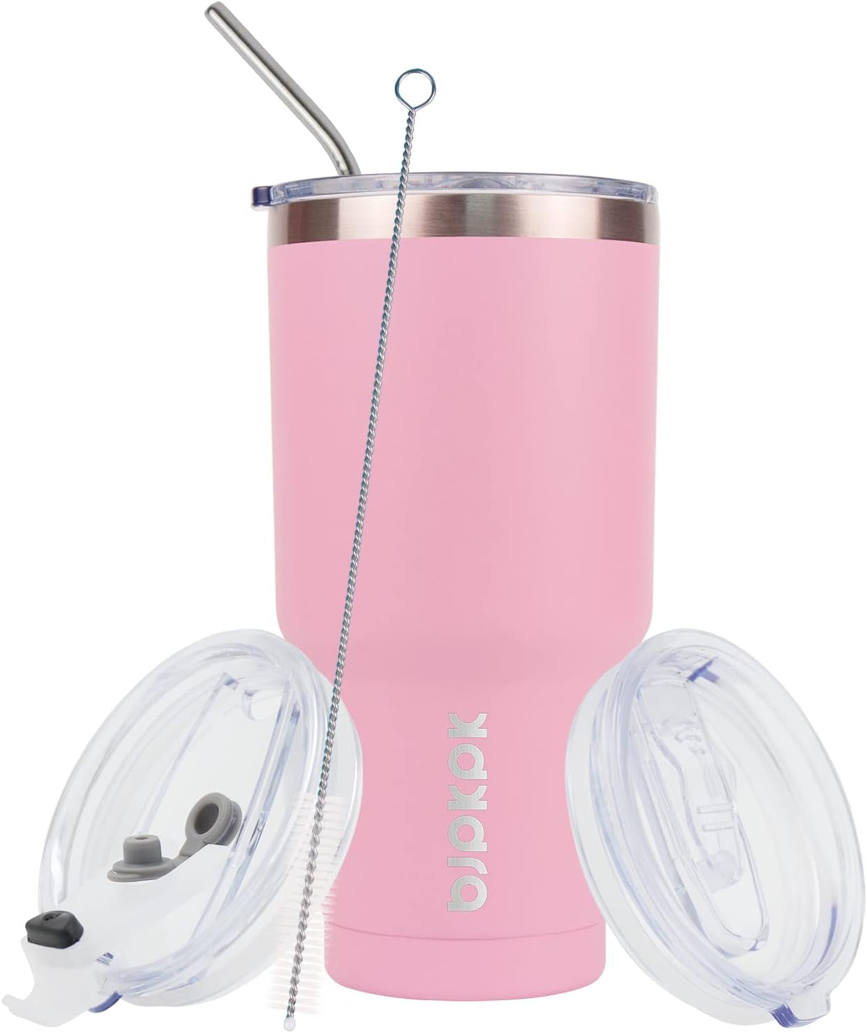 30Oz Insulated Tumbler with Lids and Straw, Stainless Steel Travel Coffee Tumbler,Powder Coated Travel Mug,Light Pink