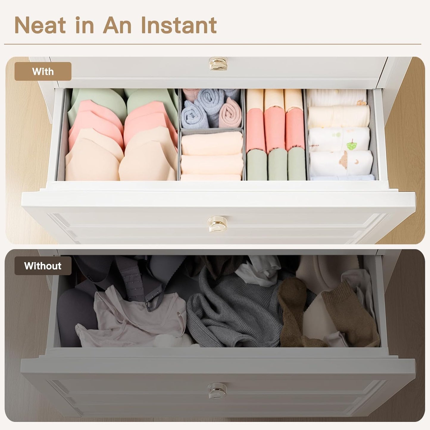 Drawer Organizer Clothes, 14 Pack Dresser Organizer for Baby Clothes, Underwear, Sock- Foldable Closet Organization and Storage Dividers Bins for Nursery, Bedroom and Dorm (Grey)