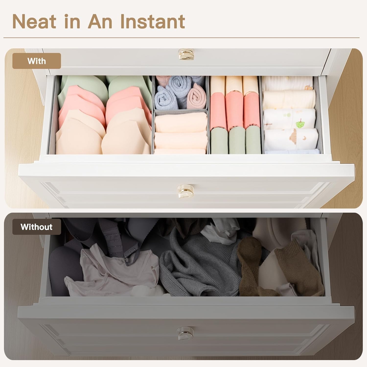 Drawer Organizer Clothes, 14 Pack Dresser Organizer for Baby Clothes, Underwear, Sock- Foldable Closet Organization and Storage Dividers Bins for Nursery, Bedroom and Dorm (Grey)