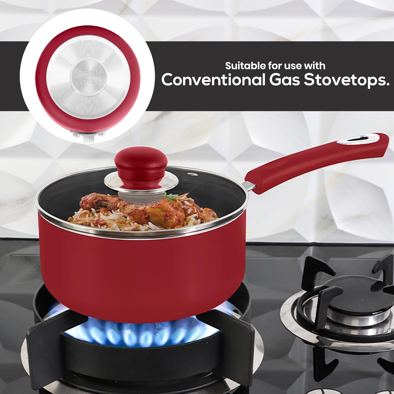 Nonstick Stock Pot Saucepan Set with Lids, 1 Quart and 2 Quarts Multipurpose Stock Pots Set for Home, Kitchen or Restaurant, Red & Black