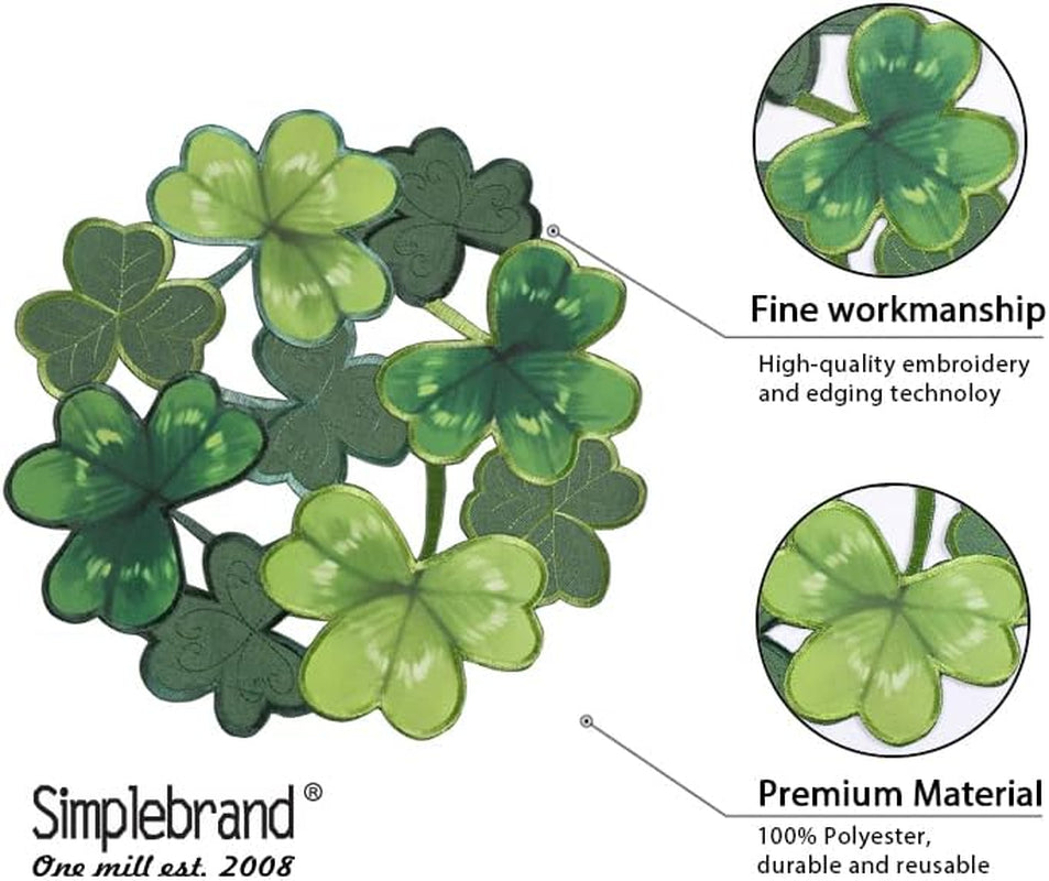 St. Patrick'S Day Placemats Set of 4, round Placemats Applique Embroidered Cutwork Spring Placemats with Irish Clover for Dining Irish Shamrock Spring Festival Tabletop Decor (15"RD, 4Pcs)