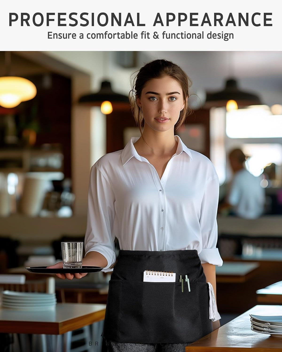 12 Pack Server Aprons with 3 Pockets, Water Resistant Waitress Waist Apron for Women Men, Server Apron with Large Pockets for Waitress Book, Phone & Cutleries, 11.5-Inch Black