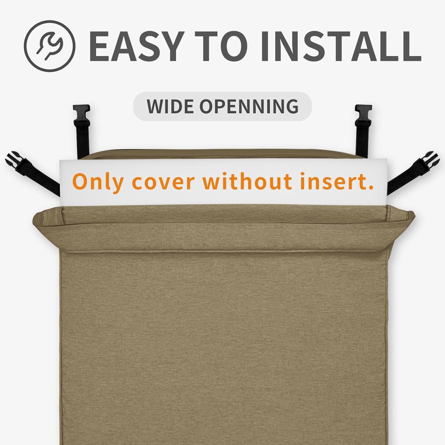Patio Cushion Covers 20X18X4 Inch 2 Pack, Linen Look Outdoor Water Resistant Chair Seat Cushion Slipcover with Zipper for Outdoor Furniture, Covers Only! Khaki