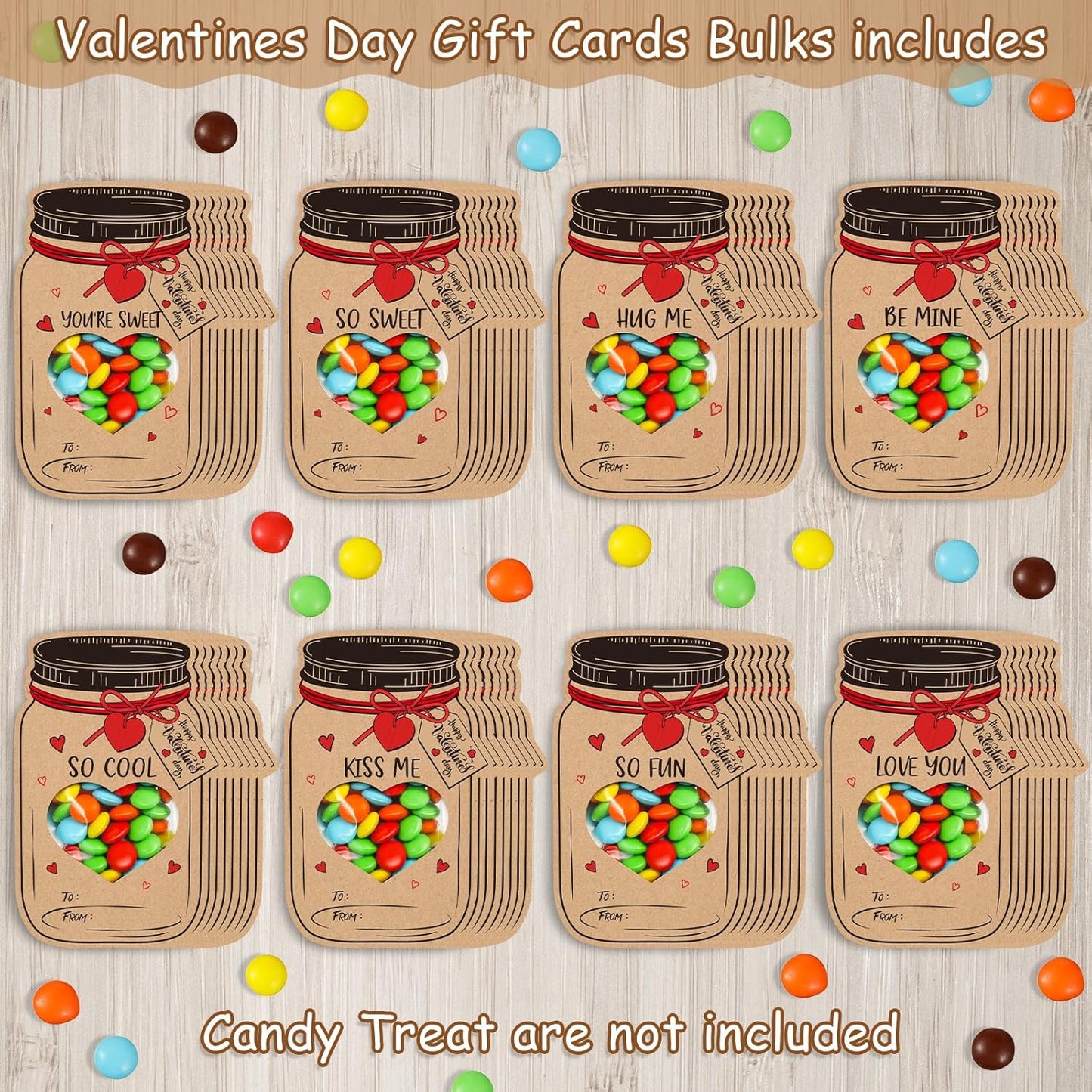 40 Pack Valentines Day Cards for Kids, Jars Happy Valentines Cards for Kids, Unique Valentines Gifts for Boys and Girls, Funny Valentines Exchange Cards Gifts School Classroom Prize Party Favors