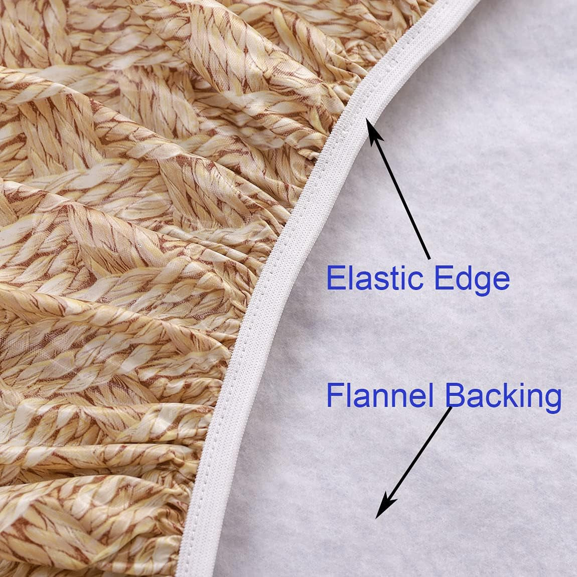 Round Vinyl Fitted Tablecloth with Flannel Backing Elastic Edge Design Table Cover Waterproof Oil-Proof PVC Table Cloth Stain-Resistant Best for 32"-36" Round