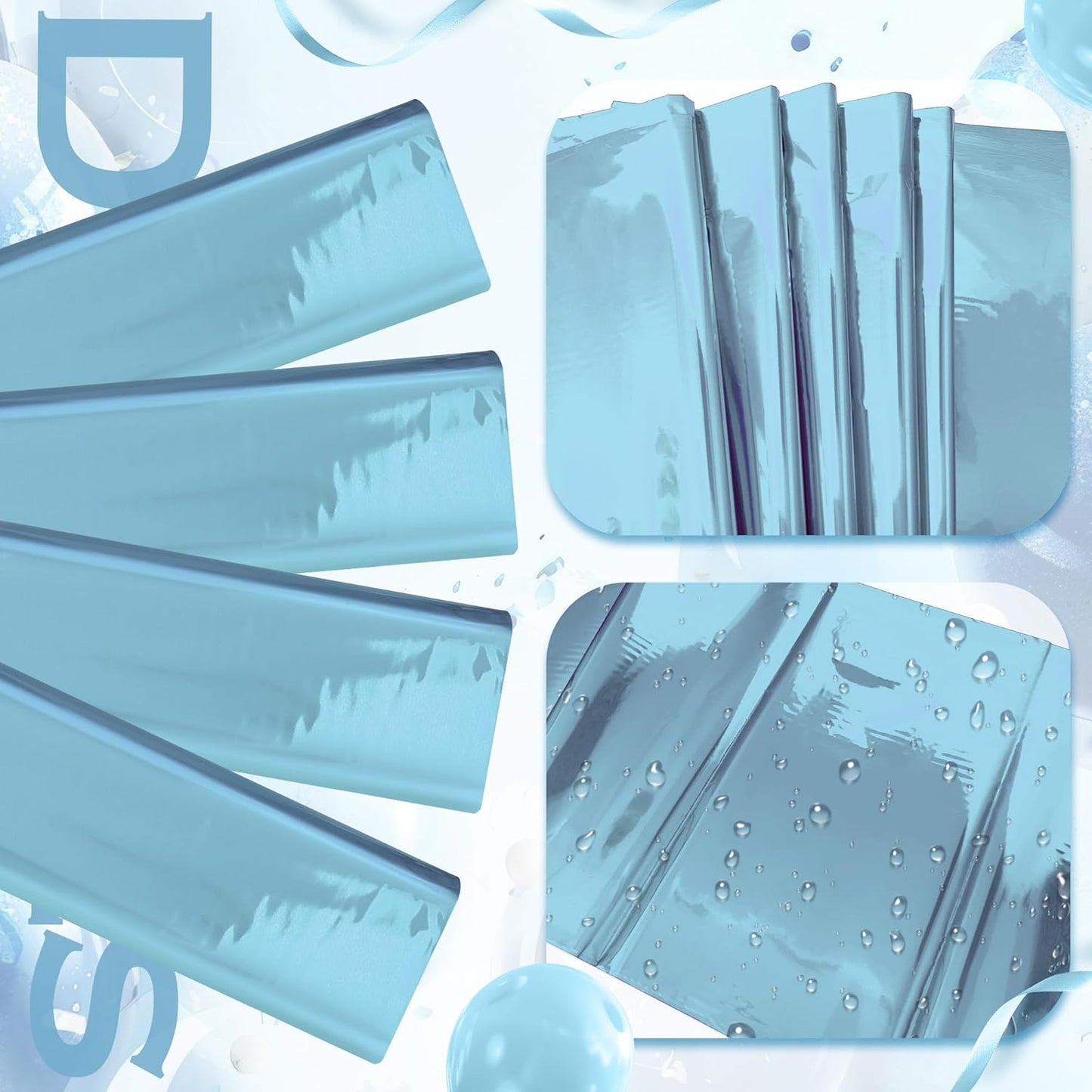 Light Blue Foil Disposable Tablecloths - 54 x 72 Inches - Waterproof Covers for Baby Showers, Frozen-Themed Birthdays, Winter Celebrations, Christmas, Weddings, and Graduations - Set of 4