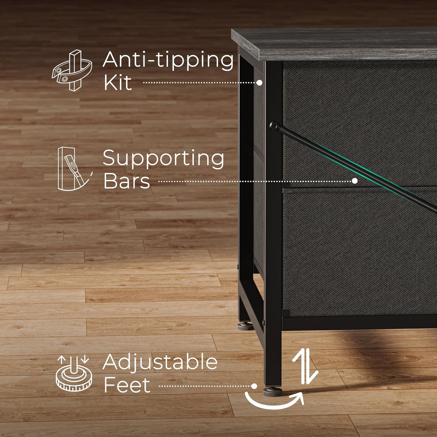 63-Inch Dresser and TV Stand Combination for Bedrooms, Accommodates 55 to 70 Inch TVs, Features 6 Fabric-Drawer Storage Solution, Ideal for Bedroom and Entryway, Grey Finish