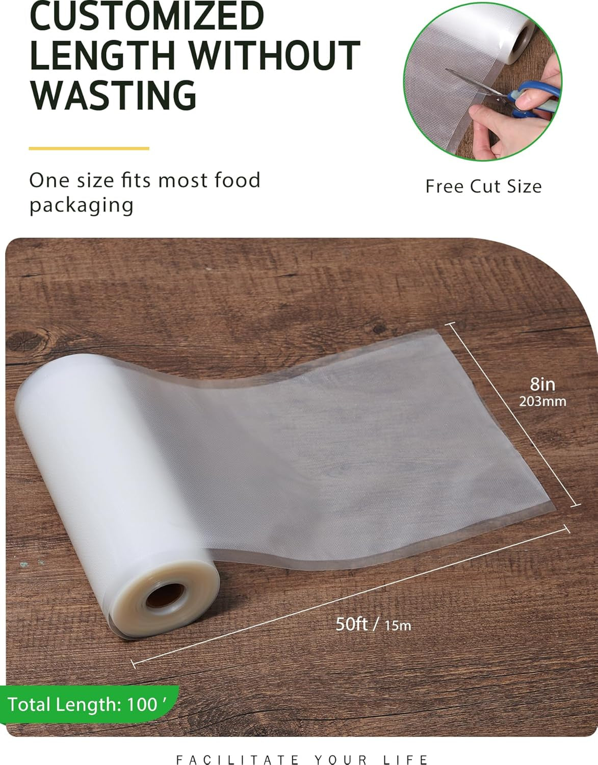 Vacuum Sealer Bags, 2 Rolls 8" X 50' Commercial Grade Bag Rolls, BPA Free Food Vac Bags for Storage, Meal Prep or Sous Vide